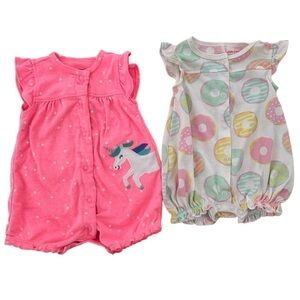 Carter's Baby Girl Star Unicorn Romper 3 Months & Joe Fresh Donuts Romper 3-6 M